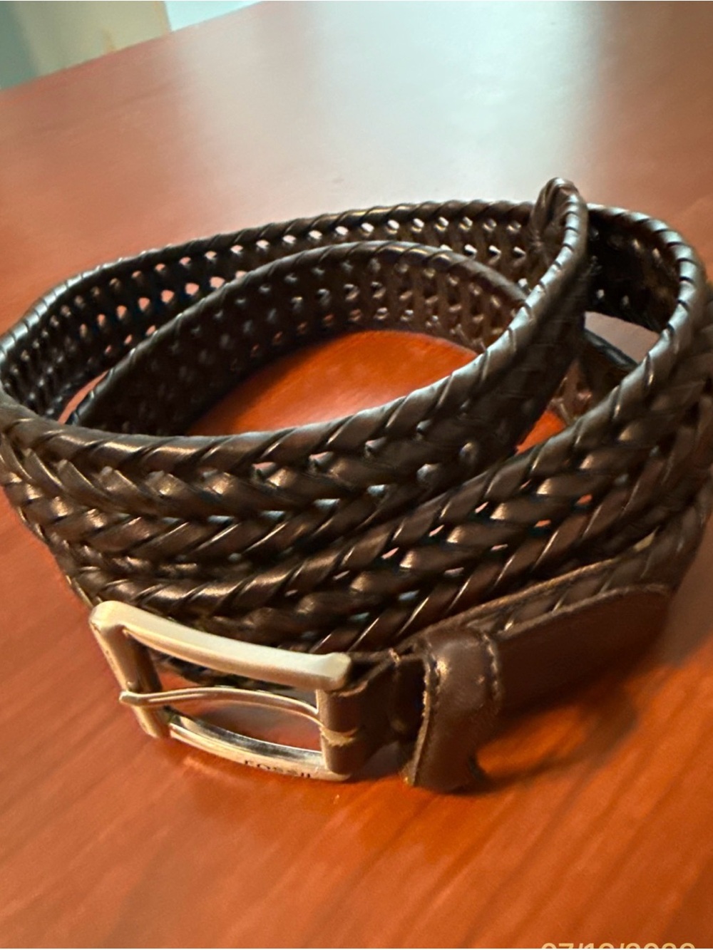 Fossil Mens Size 36 Dark Brown Braided Leather
Belt Minimalist Square - Picture 8 of 9